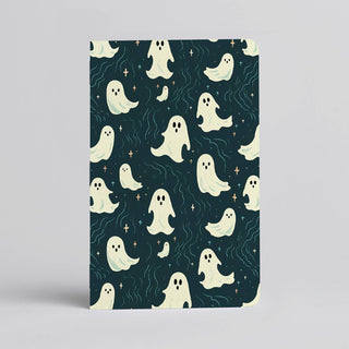 👻 Friendly Ghost Notebook 👻 features cute cartoon ghosts and pastel stars on a navy cover. Handmade in Austin, it’s a playful addition to your pocket notebooks collection.