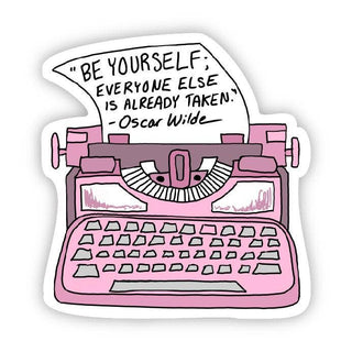 The "Be yourself | Oscar Wilde Sticker" features handwritten black ink text of the quote: Be yourself; everyone else is already taken. – Oscar Wilde, ideal for mental health awareness and daily inspiration.
