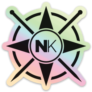 Nomadic Knits vinyl sticker logo sticker black on holographic silver