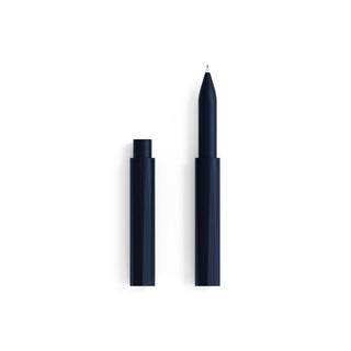 The Wren - Refillable Writing Pen in black, shown uncapped with both the pen and its cap placed vertically side by side on a plain white background.