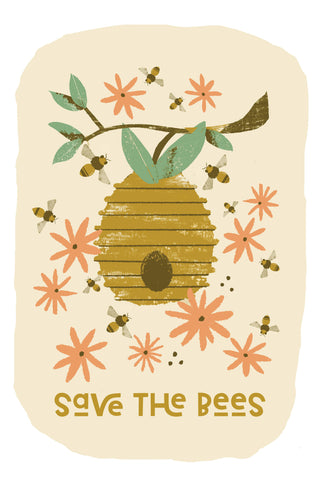 The Save the Bees Paint-by-Number Kit for Kids features a beehive hanging from a branch, surrounded by bees and pink flowers with "Save the Bees" text—ideal for creative, screen-free fun or as part of an art kit.
