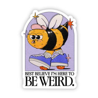 Cartoon bee character with a quote on a purple background
