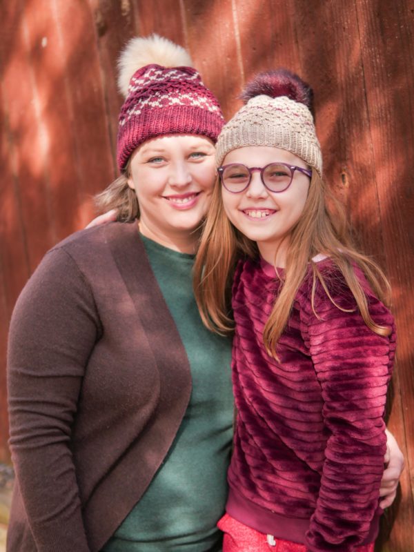 Mother and Daughter in matching knit hats